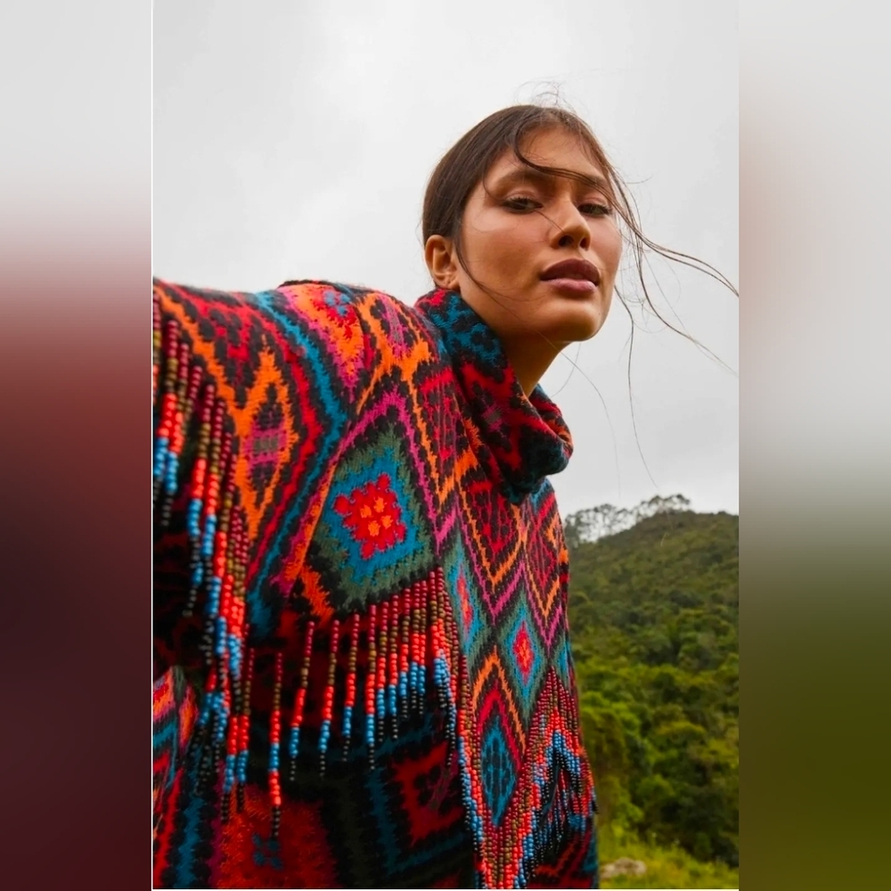 Farm Rio Rauti Beaded Fringe Tassel High Neck Sweater - Picture 2 of 8